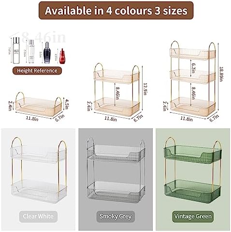 Akinbas 2 Tier Bathroom Organizer Countertop Makeup Perfume Tray Skincare Organizer for Bathroom Dresser Vanity (Gold)