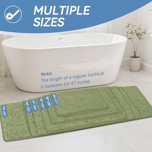 Bcoimo Bath Rug Mat,Sage Chenille High Absorbent Long Bathroom Runner Rugs