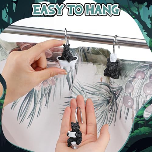 Roowest 12 Pcs Black Bear Shower Curtain Hooks, Stainless Steel Rings