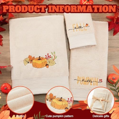 Peryiter 3 Pack Pumpkin Decorative Bath Towel Set