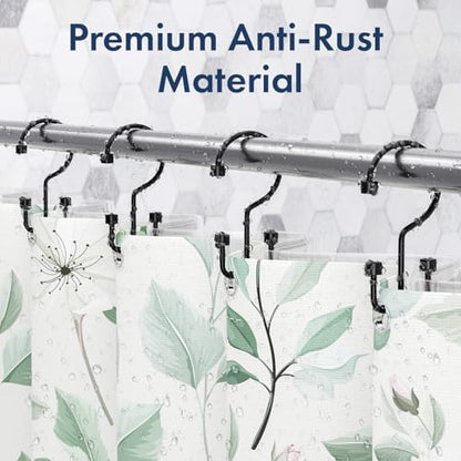 Bathway Shower Curtain Hooks Matte Black Shower Curtain Rings, 12 Pcs Double Hook Shower Curtain Hooks Rings Shower Curtain Hangers Rust Proof, Metal Shower Hooks for Bathroom Shower Curtain Rod