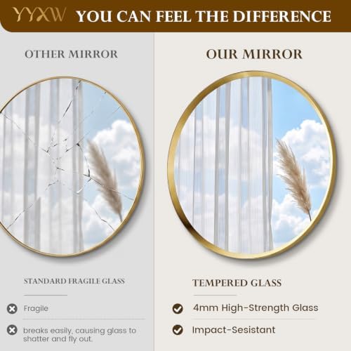 36 inch Brushed Gold Round Bathroom Mirror,Large Circle Mirror