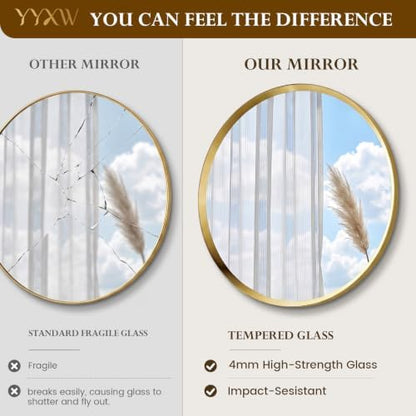 36 inch Brushed Gold Round Bathroom Mirror,Large Circle Mirror