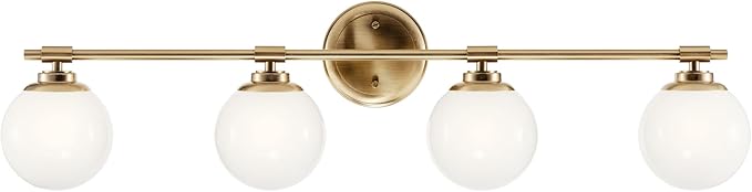 Kichler Benno 4-Light Vanity, Modern Light with Opal Glass in Champagne Bronze, for Bathroom or Powder Room (8.75" x 34"), 55173CPZ