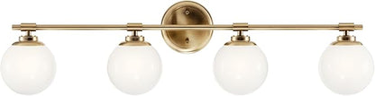 Kichler Benno 4-Light Vanity, Modern Light with Opal Glass in Champagne Bronze, for Bathroom or Powder Room (8.75" x 34"), 55173CPZ