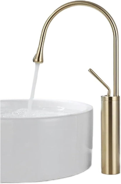Modern Basin Faucet Brushed Gold Black Silver Faucet Deck Mounted Basin Sink Tap Mixer Hot Cold Brass Tap for Bathroom(Brushed Gold high)