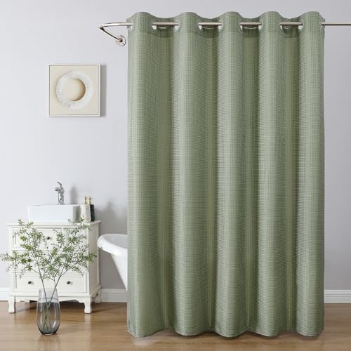No Hook Waffle Shower Curtain, No Liner Needed, 71x74 Inch, Sage Green