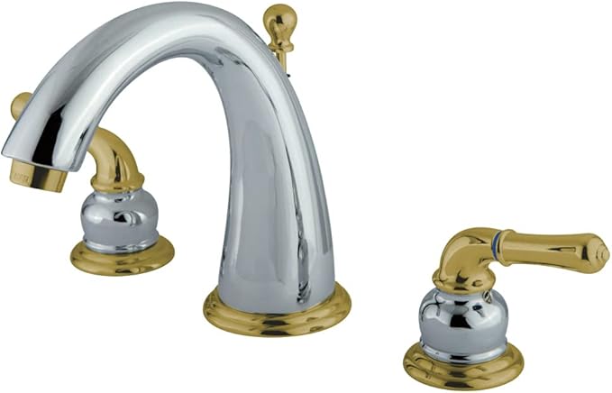 Kingston Brass KS2964 Naples Widespread Lavatory Faucet, Polished Chrome and Polished Brass, 8-Inch Adjustable Center
