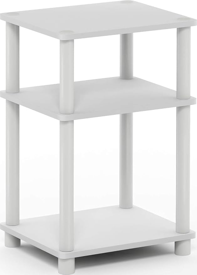 Furinno JUST Toolless 3-Tier Side Table, Open Shelf, White(Espresso) | Reversible, Soft-Corner, End Table, Night Stand, Bedside Table, for Living Room, Bedroom, Bathroom