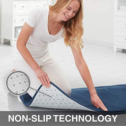 Memory Foam Bath Mat Non Slip Absorbent Super Cozy Velvet Bathroom Rug Carpet (17 inches X 24 inches, Navy)