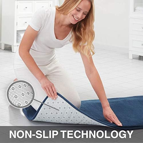 Memory Foam Bath Mat Non Slip Absorbent Super Cozy Velvet Bathroom Rug Carpet (24 inches X 48 inches, Navy)