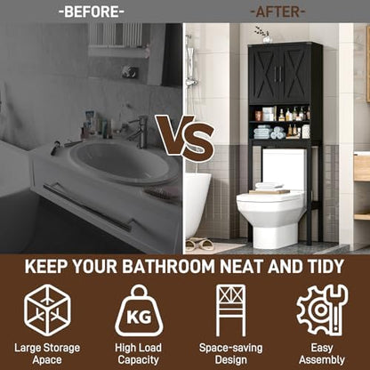 Vabches Over The Toilet Storage Cabinet with Adjustable Shelf, Black