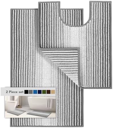 BSICPRO Bathroom Rugs Sets 2 Piece, 32"x20" + U-Shaped 24"x20", Gray
