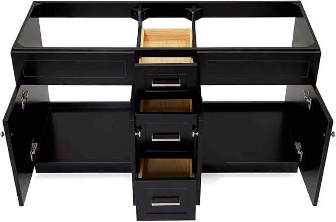 ARIEL Hamlet 60-inch Bathroom Vanity Base Cabinet,Solid Wood, 4 Soft Closing Doors, 3 Dovetail Drawers, Brushed Nickel, Black