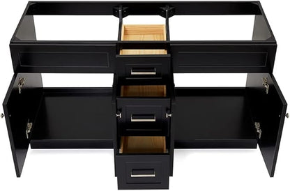 ARIEL Hamlet 60-inch Bathroom Vanity Base Cabinet,Solid Wood, 4 Soft Closing Doors, 3 Dovetail Drawers, Brushed Nickel, Black