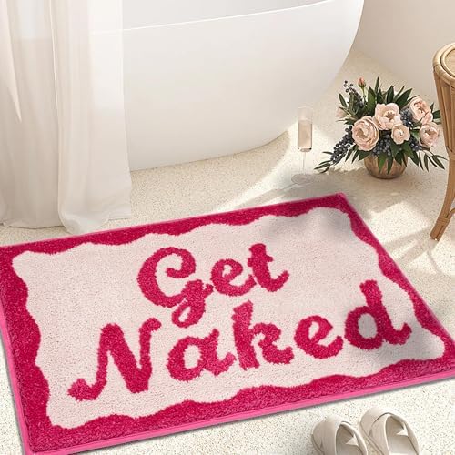 KOEXM Get Naked Bath Mat Pink Bathroom Rugs 20" x 32" Non Slip Shower Rugs