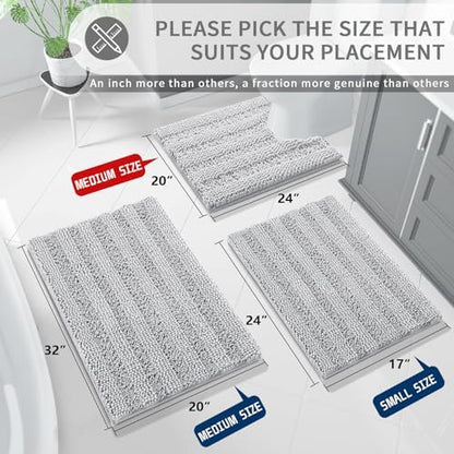 Yimobra Toilet Rugs U Shaped Washable 24 x 20, Non Slip and Super Absorbent Toilet Mat, Quick Dry, Ultra Luxury Microfiber Chenille Plush Fluffy Contour Bath Rugs for Toilet Base, Silver