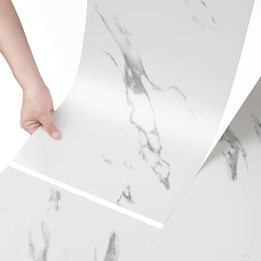 Stickyart Carrara Marble Floor Tile Vinyl Flooring Tiles Peel and Stick Floor Bathroom Waterproof 12"x24" White Marble Vinyl Flooring Tile for Bedroom Kitchen RV Self Adhesive Stick on Wall Tiles 4pcs