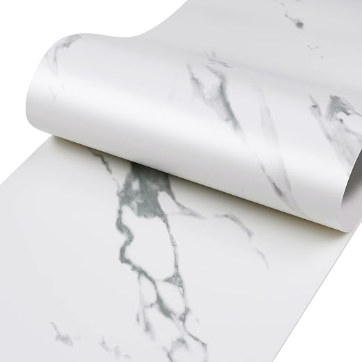 Stickyart 15-Piece White Marble Peel and Stick Floor Tile for Bathroom Floor Tile Peel and Stick on Wall Vinyl Flooring Roll Waterproof 12"x24" Self Adhesive Vinyl Flooring Tiles for Kitchen Bedroom