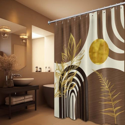 Brown and Gold Extra Long Shower Curtain, Tall 72X84 in, Mid Century