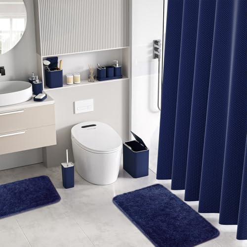 Bathroom Accessory Set - Bathroom Set, 12PC Bathroom Accessories Set, Blue Bathroom Accessories Set, Mini Trash Can, Toilet Brush, Trash Can & Soap Dispenser