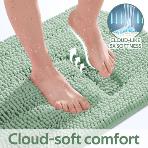 ACCUMTEK Christmas Striped Sage Green Toilet Bathroom Rug Mat Set 2 piece Rug Ultra Soft, Non Slip Chenille Bath Rugs, Absorbent Plush Shaggy Bath Mats for Bathroom, Bedroom, Kitchen, Shower, Tub