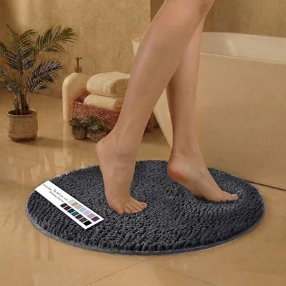 MAYSHINE Round Area Rug Set for Bathroom | Soft Plush Chenille Bath Mat, Water Absorbent Non-Slip Bathroom Rug | Washable Shag Carpet, Bedroom, or Home Décor | 36"x36" (Round) | Charcoal Gray