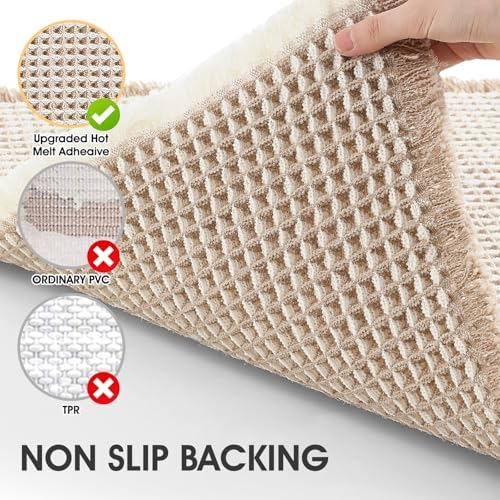 IM HOME Waffle Bath Mat Set 2 Piece Brown & Cream,Woven Modern Bath Rug Mats, Absorbent Non Slip Bath Floor Mat, Soft Washable Boho Bath Rugs with Tassels for Bathroom, Bedroom, Kitchen, Tub