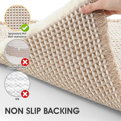 IM HOME Waffle Bath Mat Set 3 Piece Brown & Cream,Woven Modern Bath Rug Mats, Absorbent Non Slip Bath Floor Mat, Soft Washable Boho Bath Rugs with Tassels for Bathroom, Bedroom, Kitchen, Tub