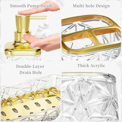 Bathroom Accessory Set, 7 Pcs White Bathroom Accessories Set, Acrylic Soap Dispenser and Toothbrush Holder Set, Qtip Holder Set, Bathroom Sink Set, Gift for Home Apartment