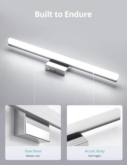 24 Inch Vanity Lights Above Mirror Modern Gentle Lighting Bar for Bathroom, LED Lámparas para Baño sobre Espejo Modernas Chrome Long Restroom Lamp Fixtures for Makeup Daylight 6000K