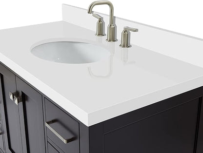 ARIEL Cambridge 42-inch Bathroom Vanity with Sink,Solid Wood, 1.5-inch Pure White Quartz Countertop & Backsplash, Single Oval Porcelain Sink, 2 Soft Closing Doors, 9 Dovetail Drawers, Espresso