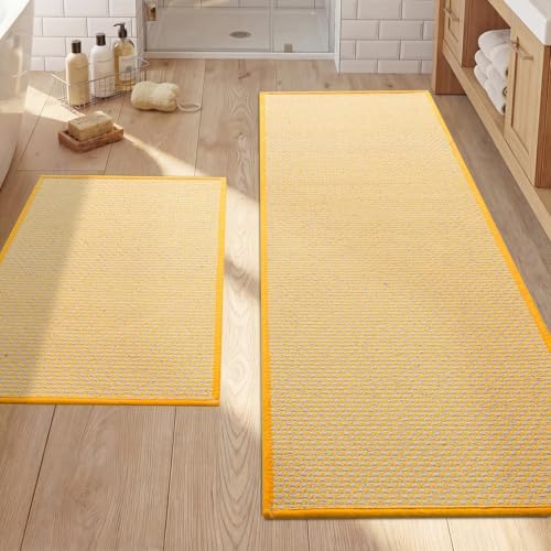 YIHOUSE Yellow Bathroom Rugs Sets 2 Pieces,Thin Bath Mat Quick Dry
