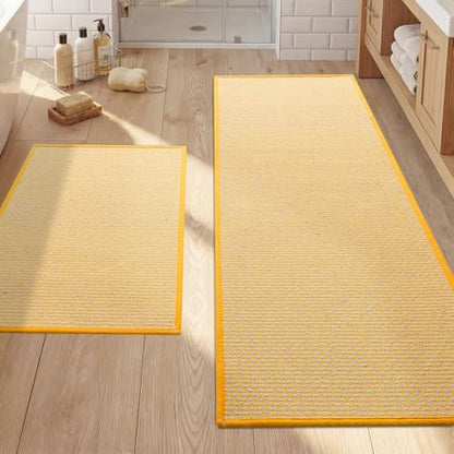 YIHOUSE Yellow Bathroom Rugs Sets 2 Pieces,Thin Bath Mat Quick Dry