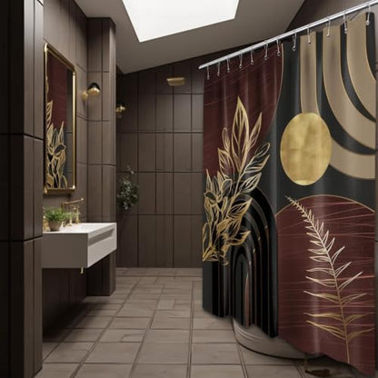 Dark Brown and Gold Shower Curtain, 72x72 in, Mid Century Modern