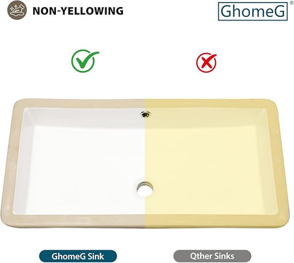 Undermount Bathroom Sink Rectangle 28x14 Inch White Rectangular Porcelain Ceramic Vessel Sink with Overflow Under Counter Lavatory Vanity
