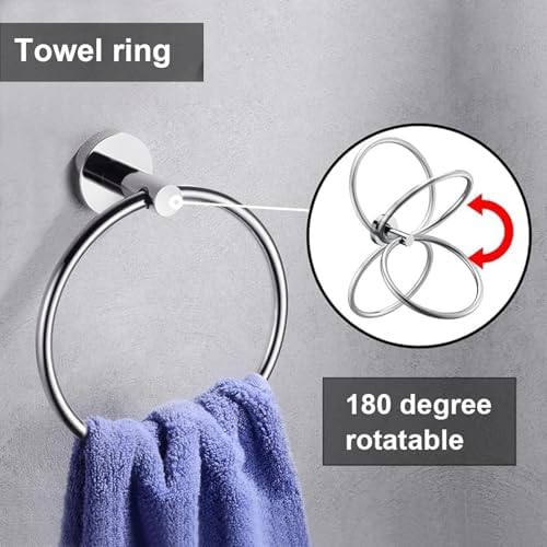 6 Pieces Polished Chrome Bathroom Hardware Accessories Set, SUS304 Stainless Steel 24 Inch Bath Towel Bar Set, Round Bathroom Towel Holder Set, Towel Racks for Bathroom Wall Mounted