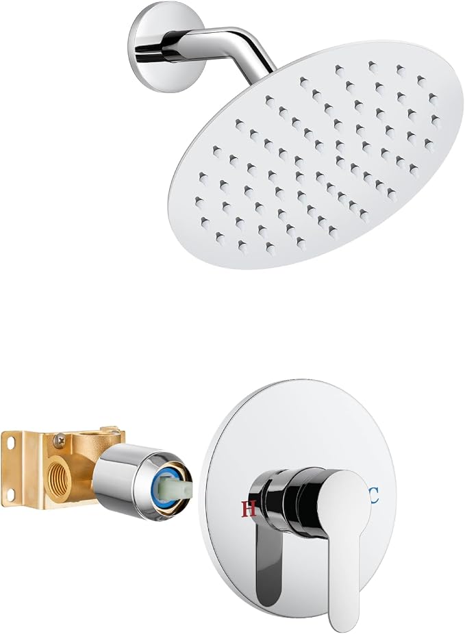 Airuida 8 Inch Chrome Polish Shower Faucet Set,Shower Valve Kit | Female Threads Rough-in Valve Shower Trim Kit,Single Handle Control Shower Set
