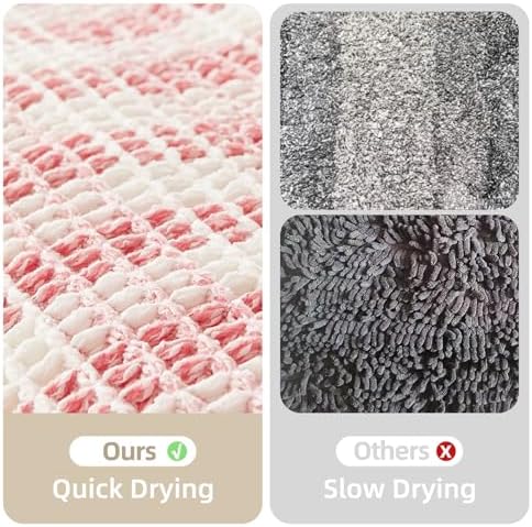 TYUU Waffle Bath Mat, Cute Bathroom Rugs Non Slip, 36x24 Pink & White