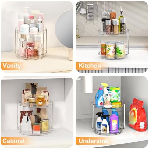 360 Rotating Makeup Organizer, 2 Tier Skincare & Perfume Holder for Bathroom Counter, Clear Spinning Vanity Tray, Lazy Susan Turntable Organizer for Dresser, Kitchen Cabinet