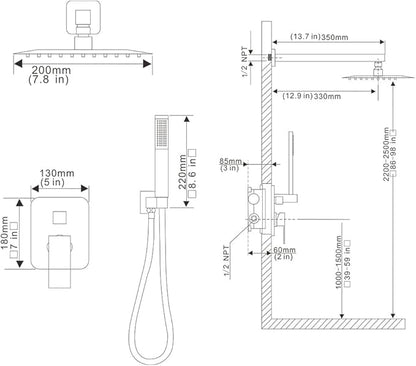 Brushed Nickel Shower System Bathroom Luxury Rain Mixer Shower Combo Set Wall Mounted Rainfall Shower Head System Shower Faucet Rough-in Valve Body and Trim Kit
