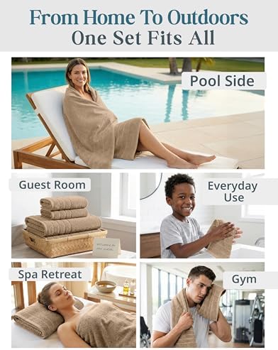 Casa Platino Large Bath Towel Set Absorbent Quick Dry 100% Cotton - Beige