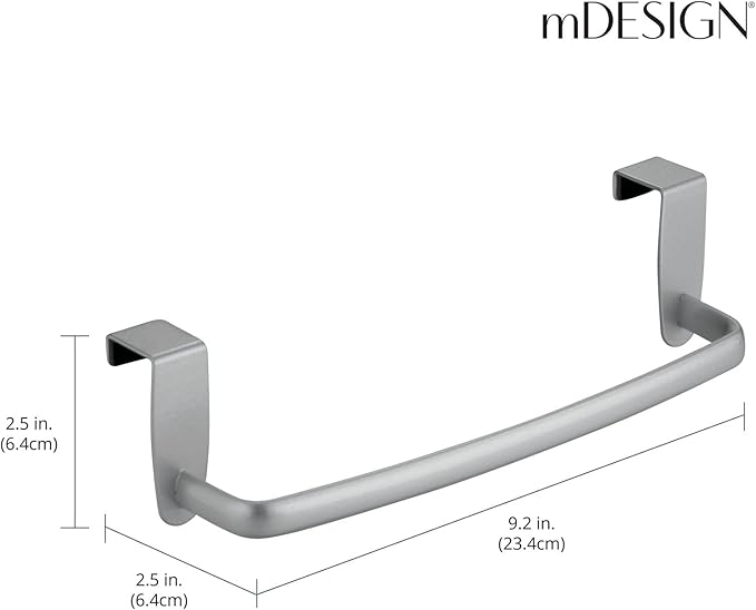 mDesign Steel Metal Wire Over Cabinet Towel Rack Storage Organizer - Hang on Cabinet or Door - Towel Bar Holder for Kitchen - Holds Hand Towels, Washcloths - Spira Collection - Silver