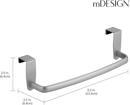 mDesign Steel Metal Wire Over Cabinet Towel Rack Storage Organizer - Hang on Cabinet or Door - Towel Bar Holder for Kitchen - Holds Hand Towels, Washcloths - Spira Collection - Silver