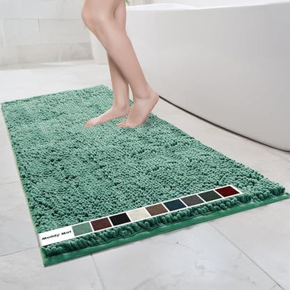 Muddy Mat® | Chenille Bathroom Rugs Quick Dry Microfiber Mats Non Slip Washable, Extra Thick, Soft and Highly Absorbent Bath Mats for Bathroom, Kitchen, and Shower Floor - Seafoam Green 36"x60"