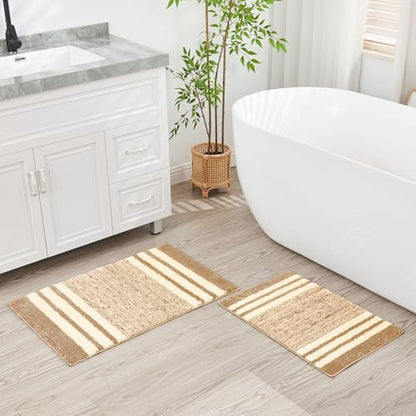 CozeCube Beige Striped 24"x16" Non Slip Washable Bath Mat