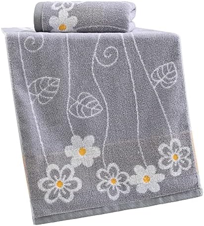 YiLUOMO Flower Pattern Grey Hand Towels 100% Cotton Ultra Absorbent Hand Towels for Bathroom(2 Pieces, 13" X 29")