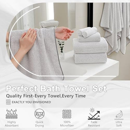 4 Piece Bath Towel Set 35"x70"Oversized Bath Towel for Bathroom Ultra Soft Fluffy Extra Large Bath Sheet Luxury Premium Bathroom Towel Highly Absorbent Quick Dry Shower Towel for Hotel Spa,Beige White