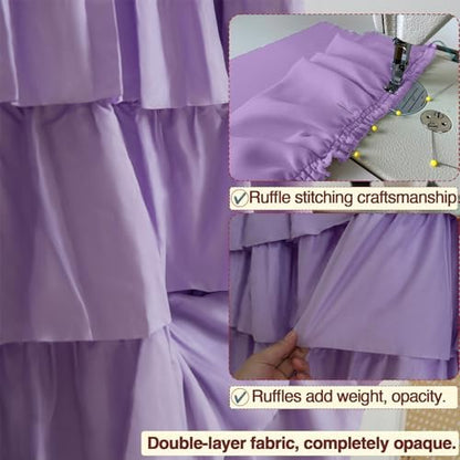 Purple Ruffle Shower Curtain for Bathroom, 36 x 72 inch, 1 Panel