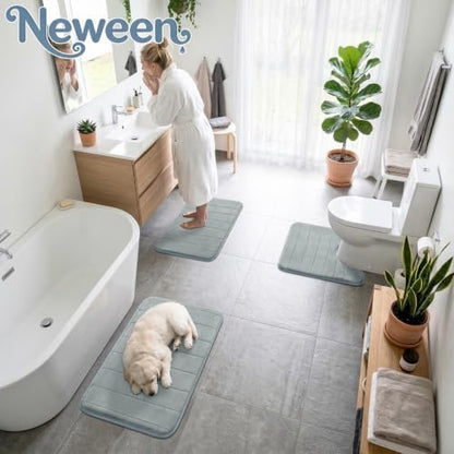 Neween Bathroom Rugs Set 3 Piece, Absorbent Memory Foam Bath Mat, Grey